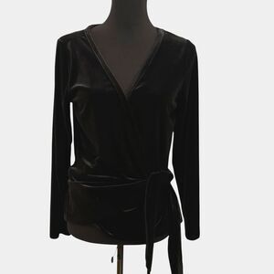 J. Jill Black‎ Velvet Holiday Stretchy Wrap Long Sleeve V-Neck Blouse Size M